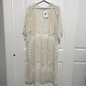 Rebellion Again Boho Style Lace Duster in Cream Size L